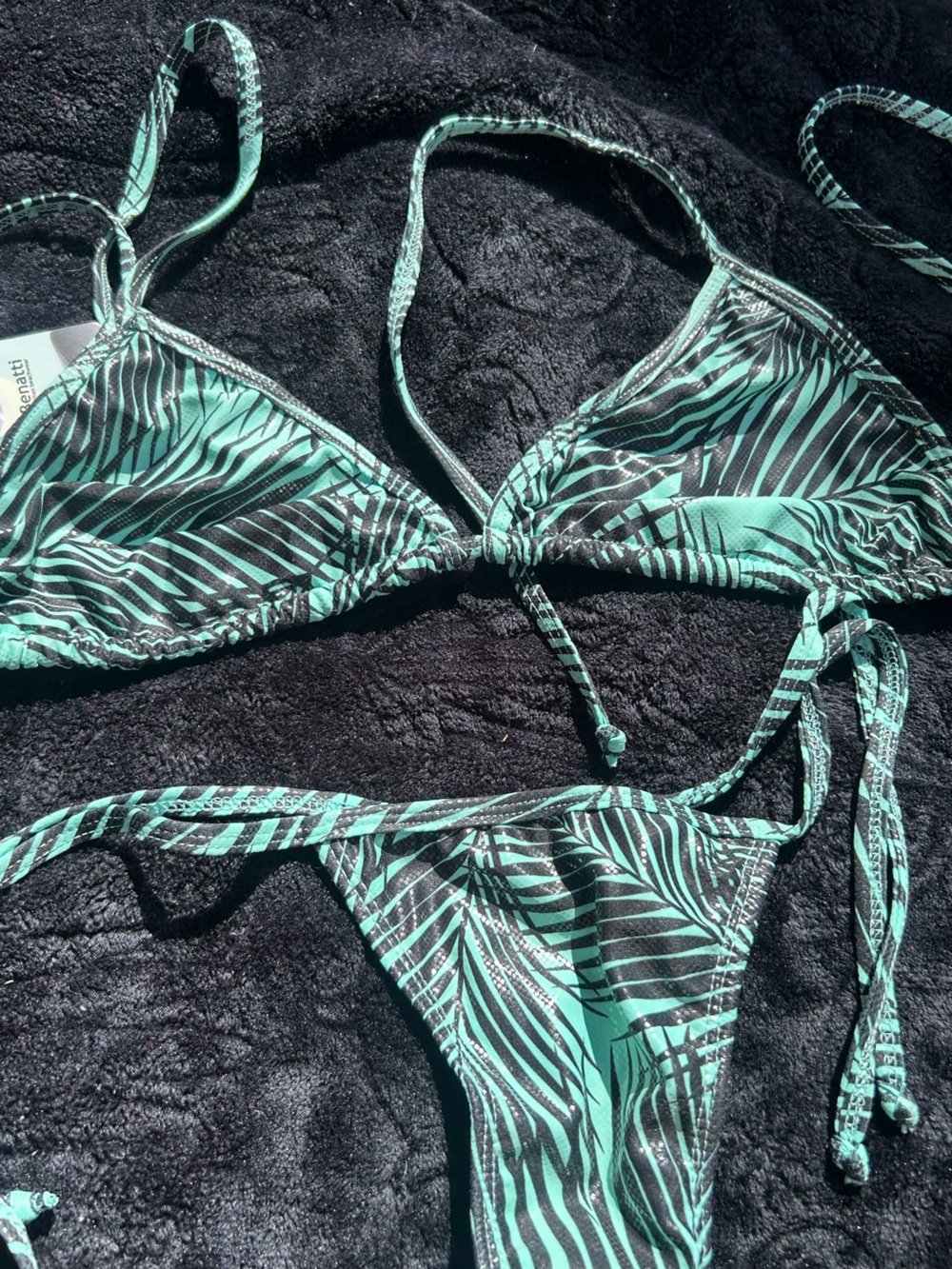 Women’s Turquoise Palm-Print Triangle Bikini Top - Unbranded